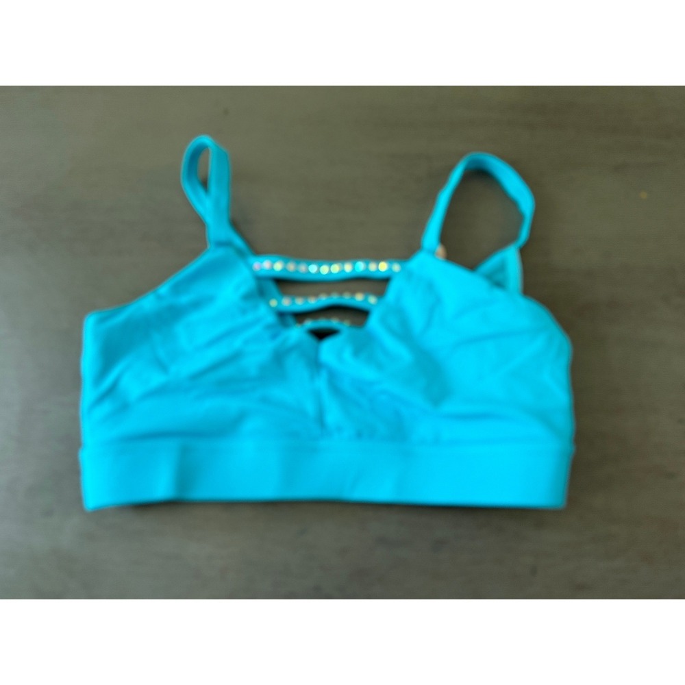 Balera Dance Turquoise Blue Rhinestone Strappy Sports Bra Top adult small SA